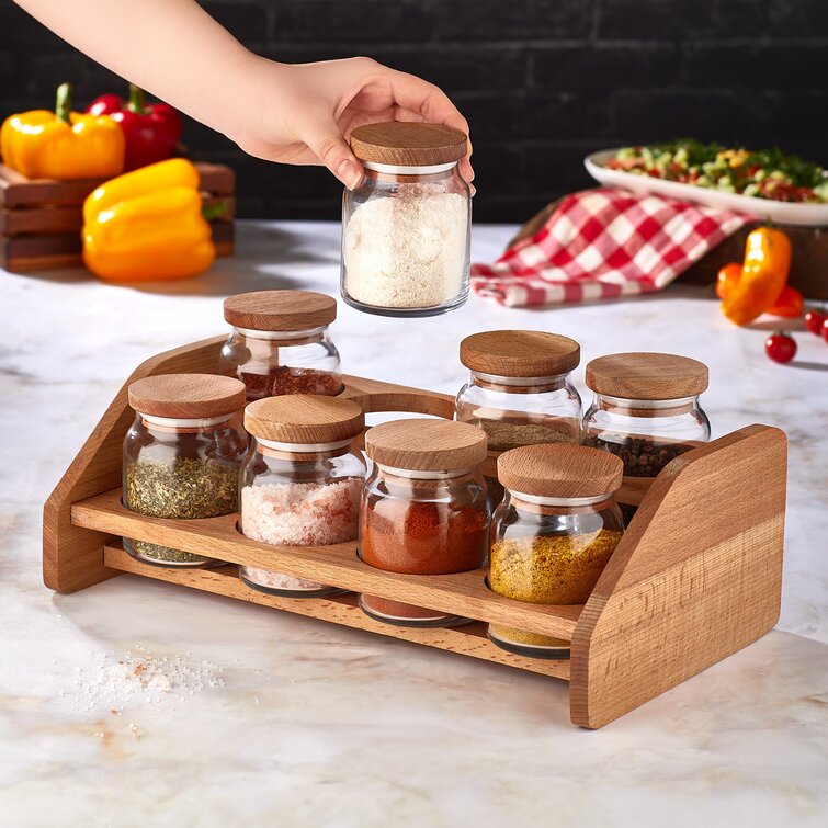 Freestanding Wood Spice Jar Rack Set